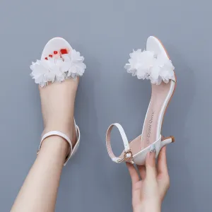 Lace Flower Bridal Short Heel Wedding Shoes