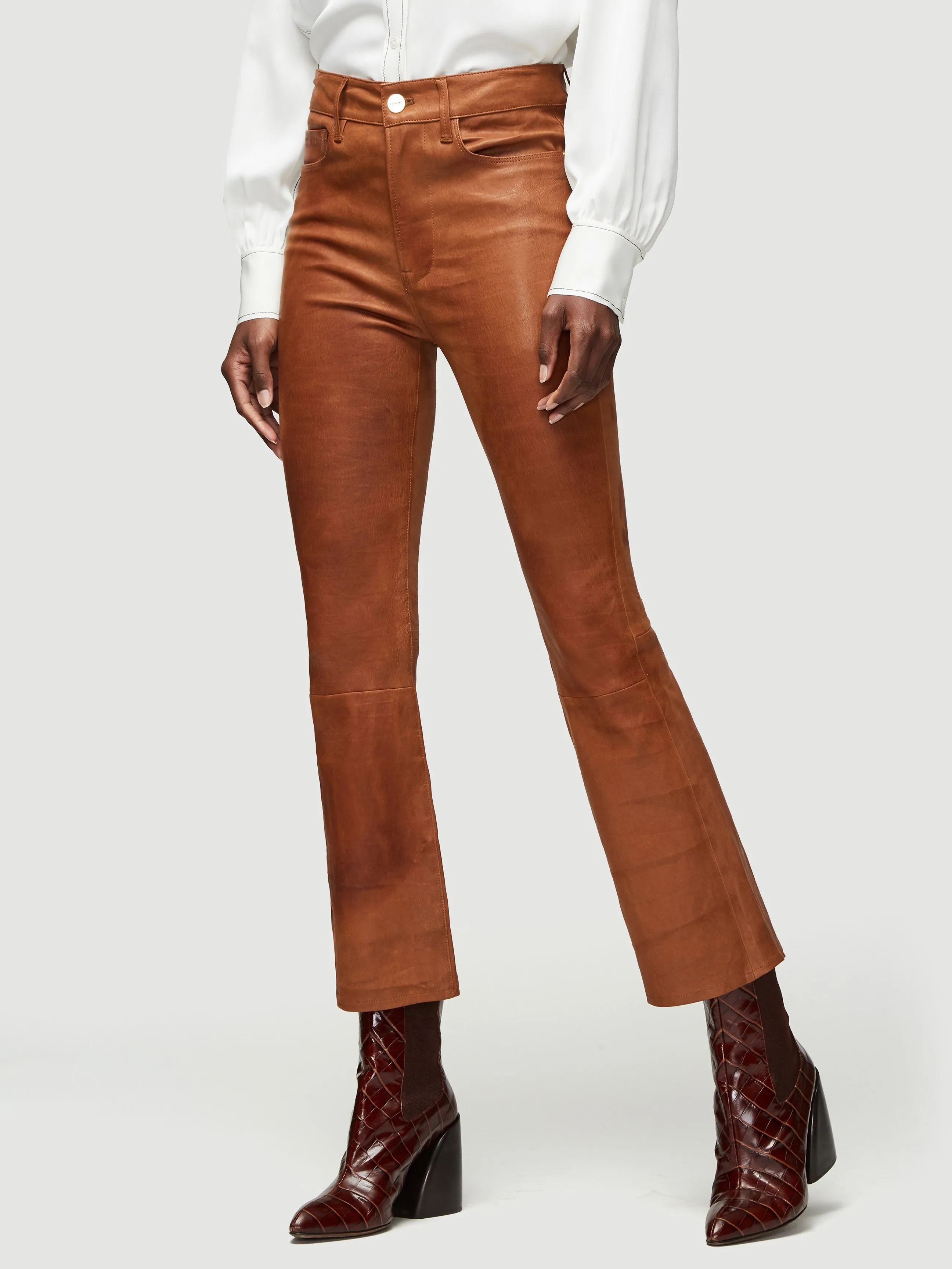 Le Cropped Leather Mini Boot -- Tobacco