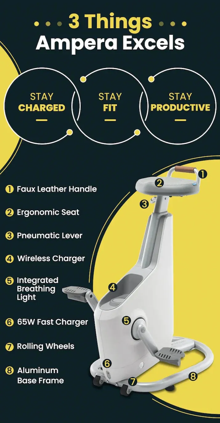 LifeSpan Ampera Power Generating Office Bike Glacier White