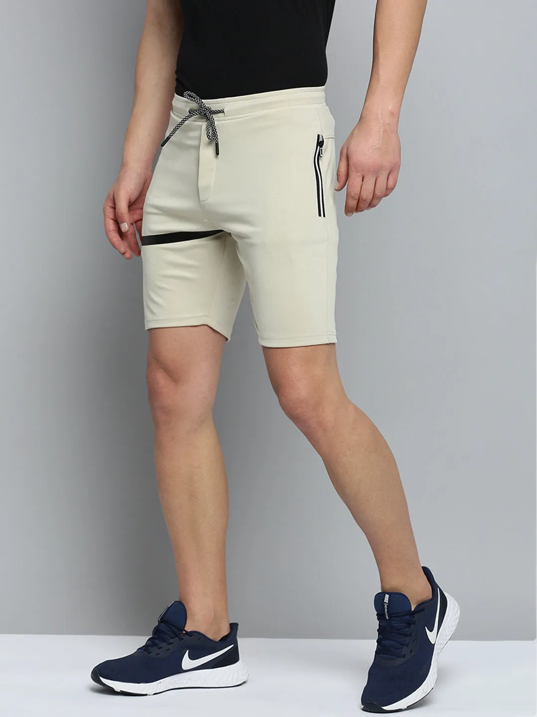 Men Beige Solid Sports Shorts