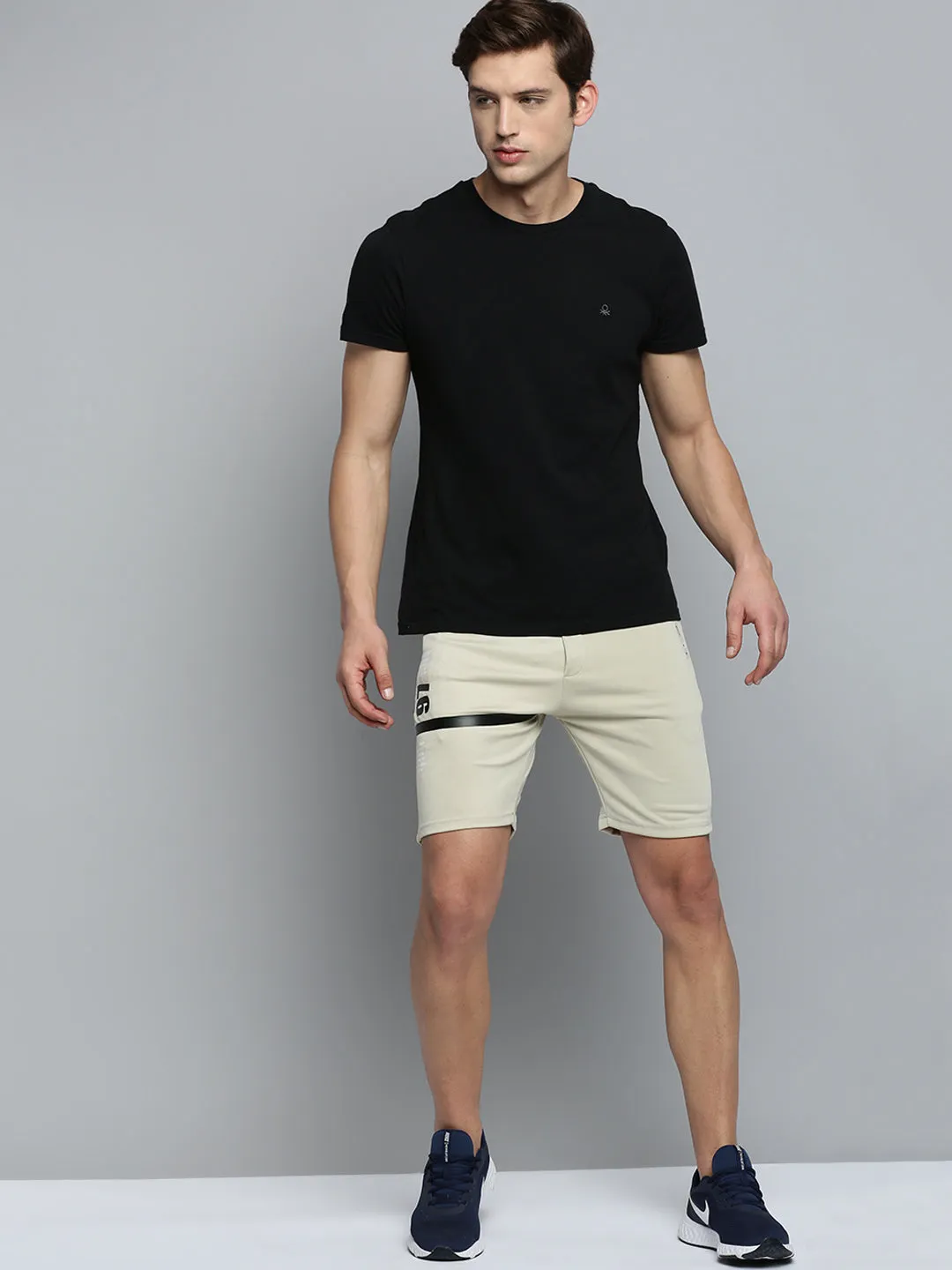 Men Beige Solid Sports Shorts