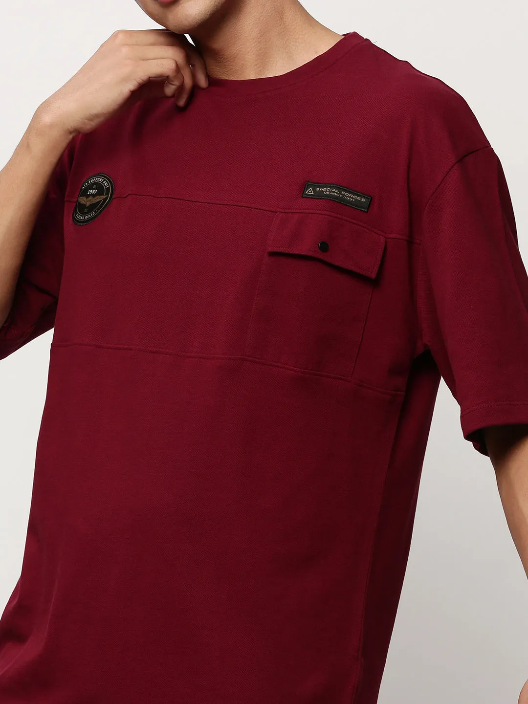 Men Maroon Solid Casual Co ords