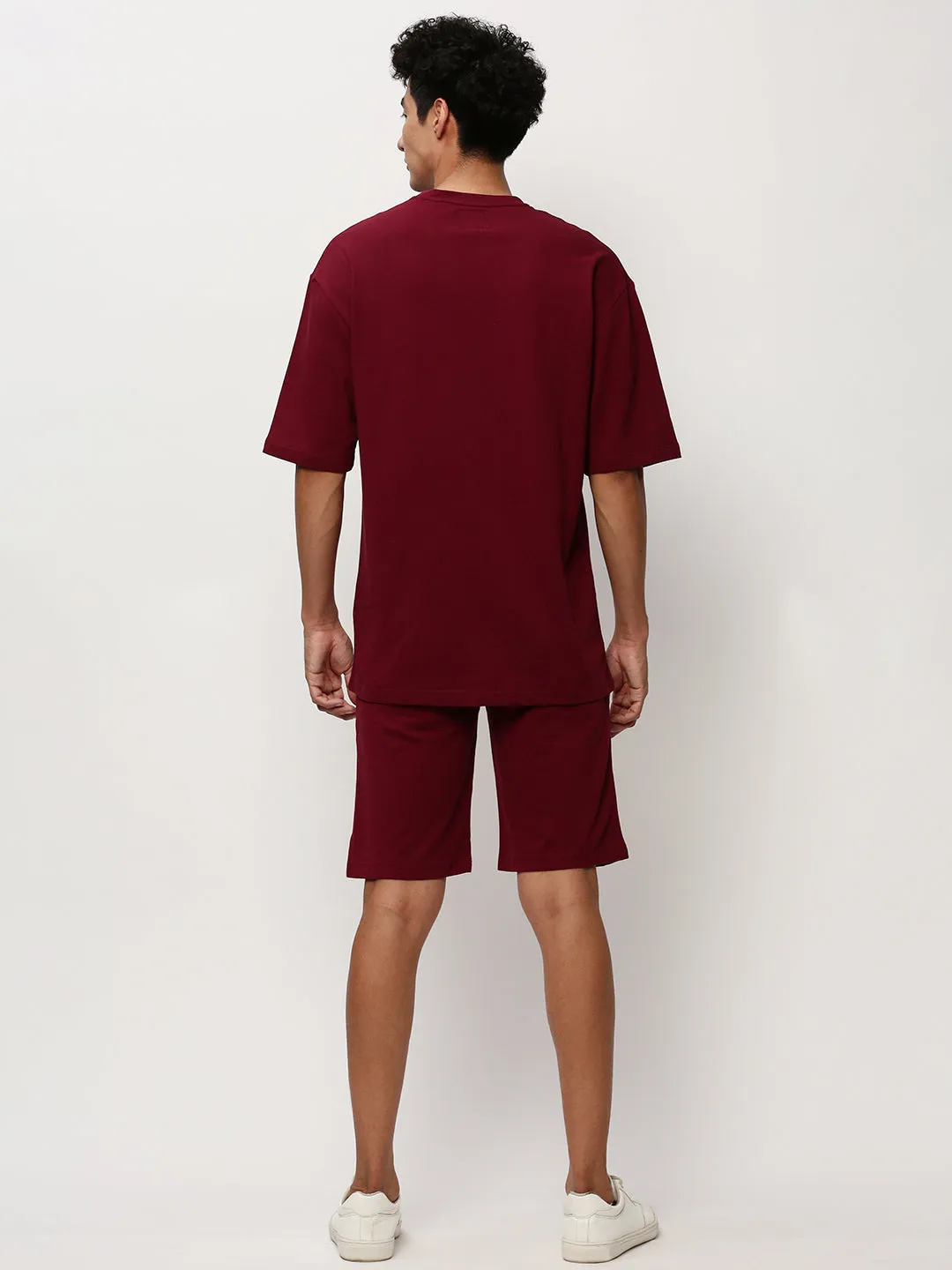 Men Maroon Solid Casual Co ords