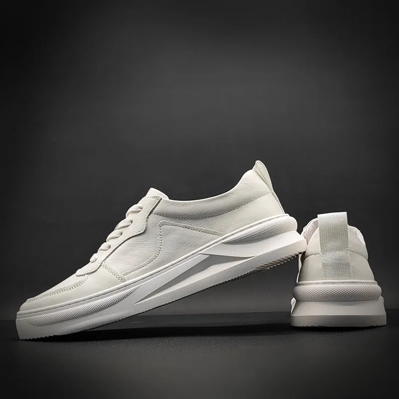 Men New Trend Fashion Leather Casual White Sneakers