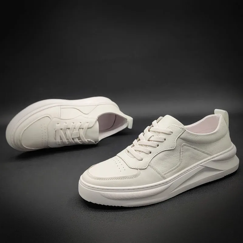 Men New Trend Fashion Leather Casual White Sneakers