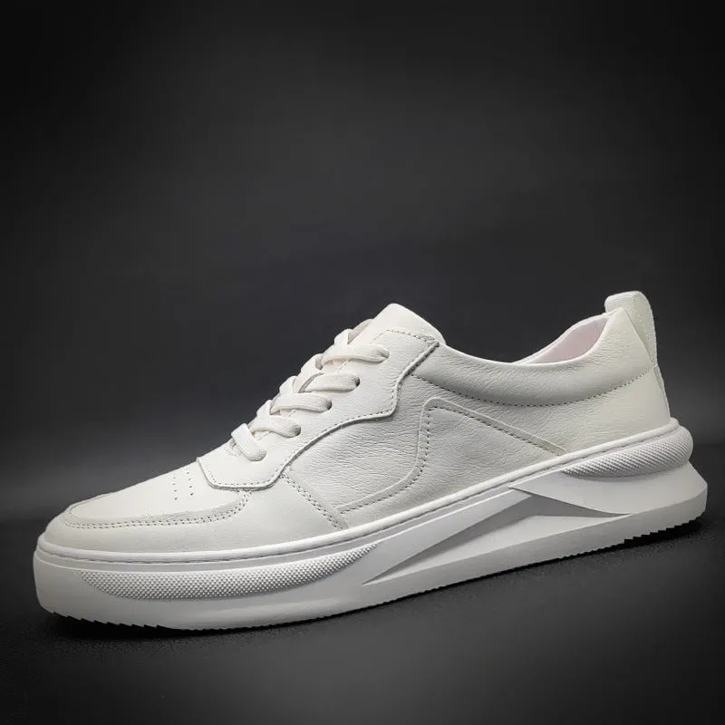 Men New Trend Fashion Leather Casual White Sneakers