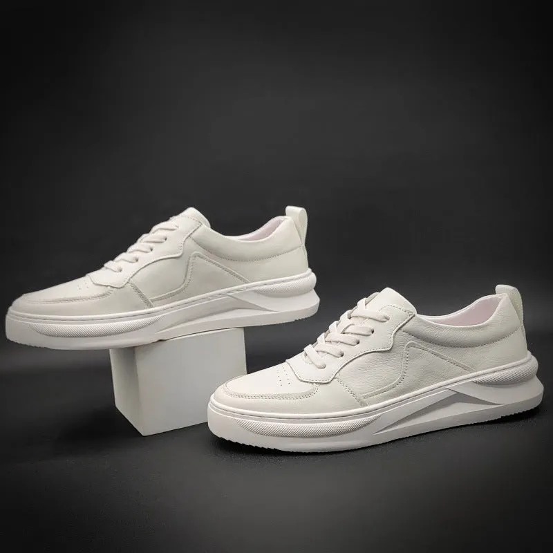 Men New Trend Fashion Leather Casual White Sneakers