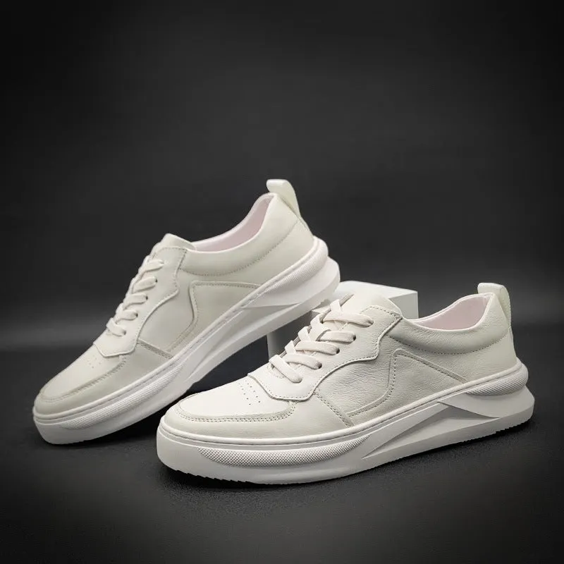 Men New Trend Fashion Leather Casual White Sneakers