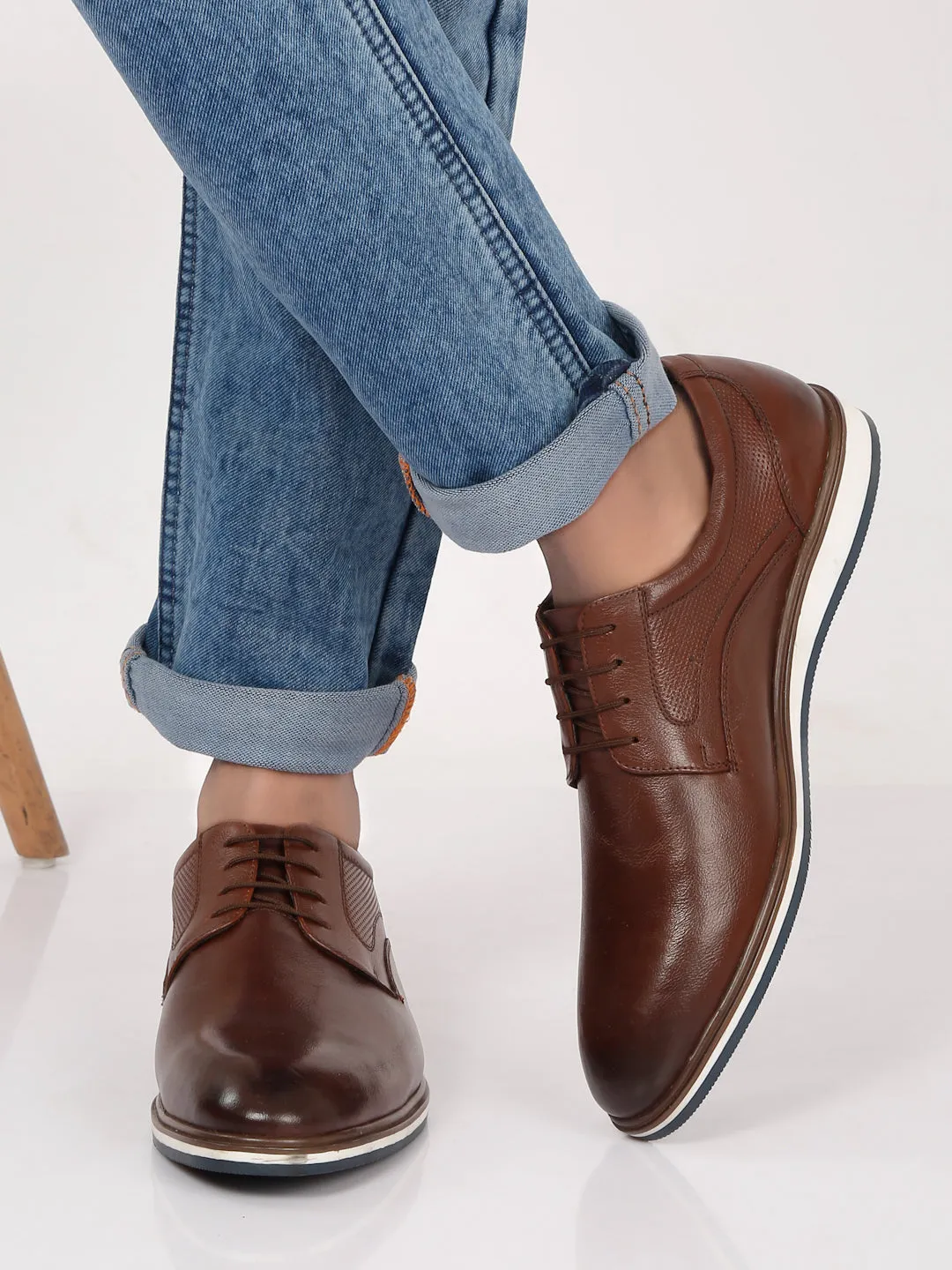 Men's Tan Semi-Formal Lace-Up Leather Shoes