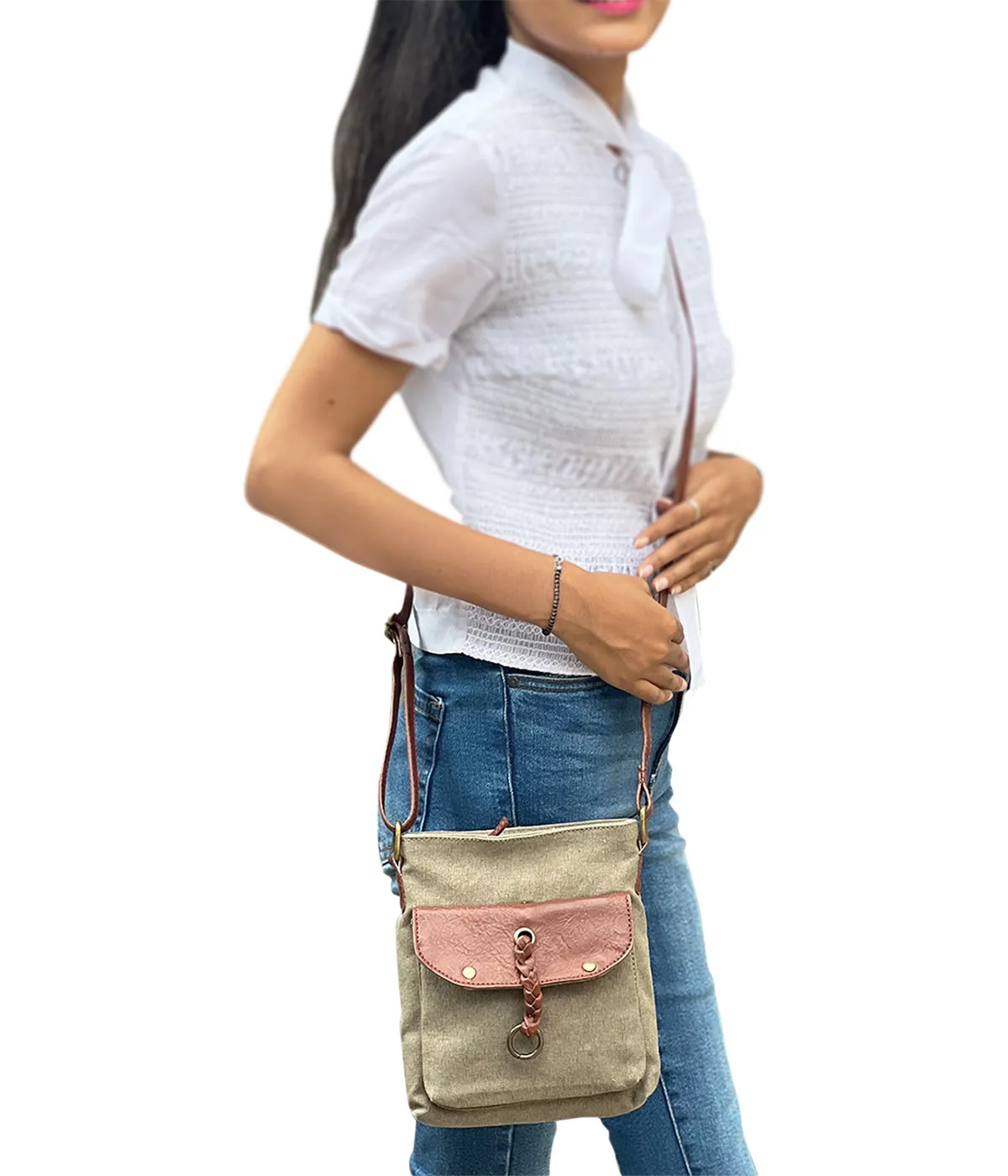 Mona B Small Messenger Crossbody Bag with Stylish Design for Women: Stone