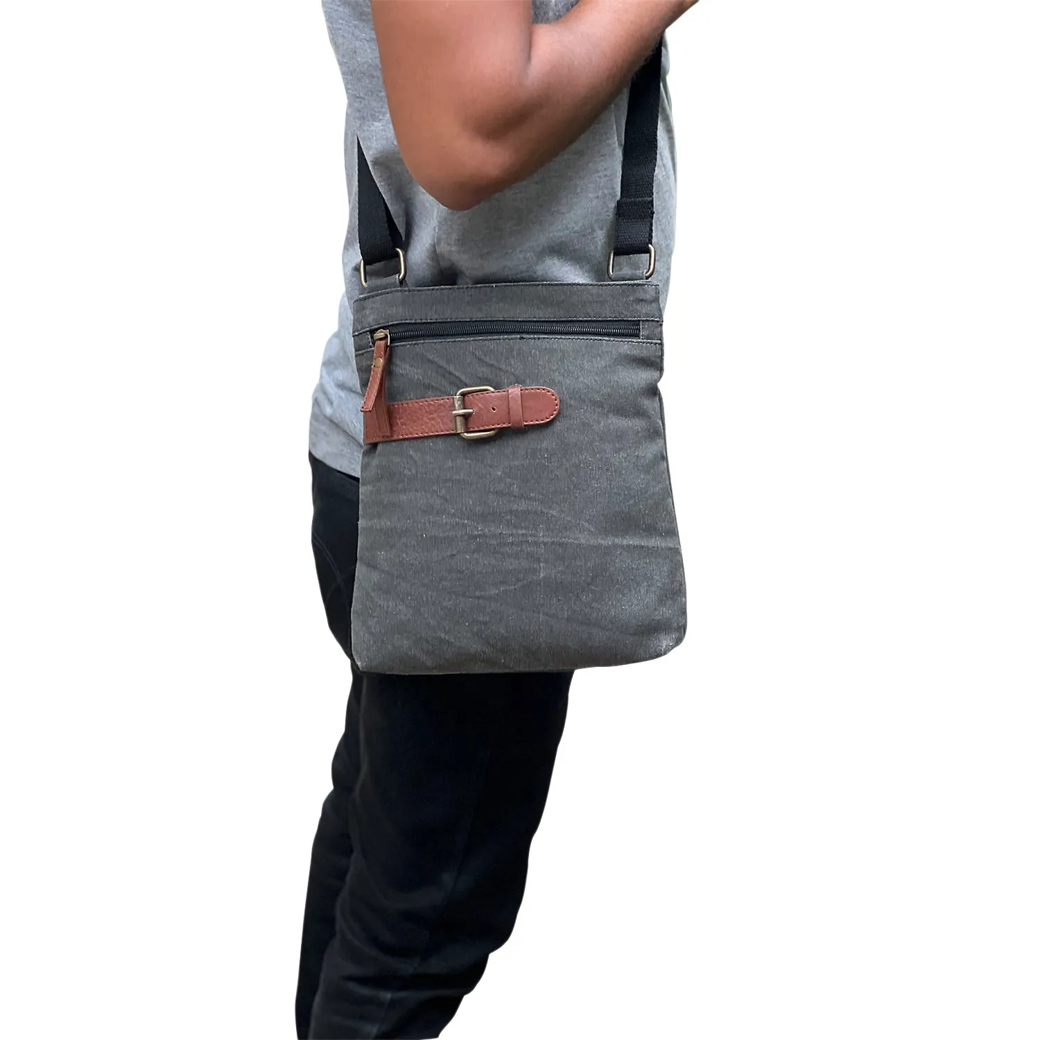 Mona B Upcycled Canvas Messenger Crossbody Bag with Stylish Design for Men and Women: Flap