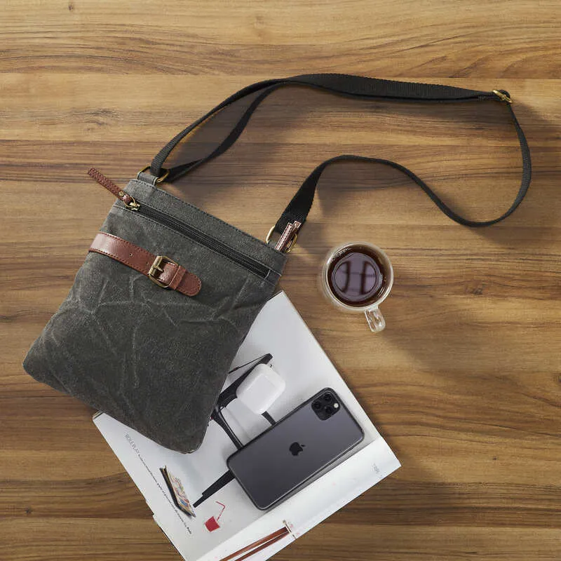 Mona B Upcycled Canvas Messenger Crossbody Bag with Stylish Design for Men and Women: Flap