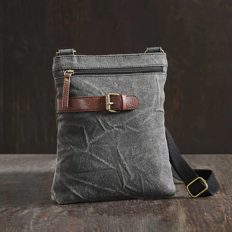 Mona B Upcycled Canvas Messenger Crossbody Bag with Stylish Design for Men and Women: Flap