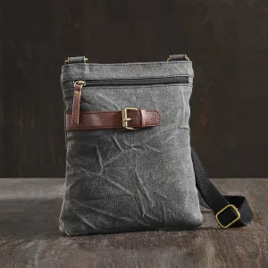 Mona B Upcycled Canvas Messenger Crossbody Bag with Stylish Design for Men and Women: Flap