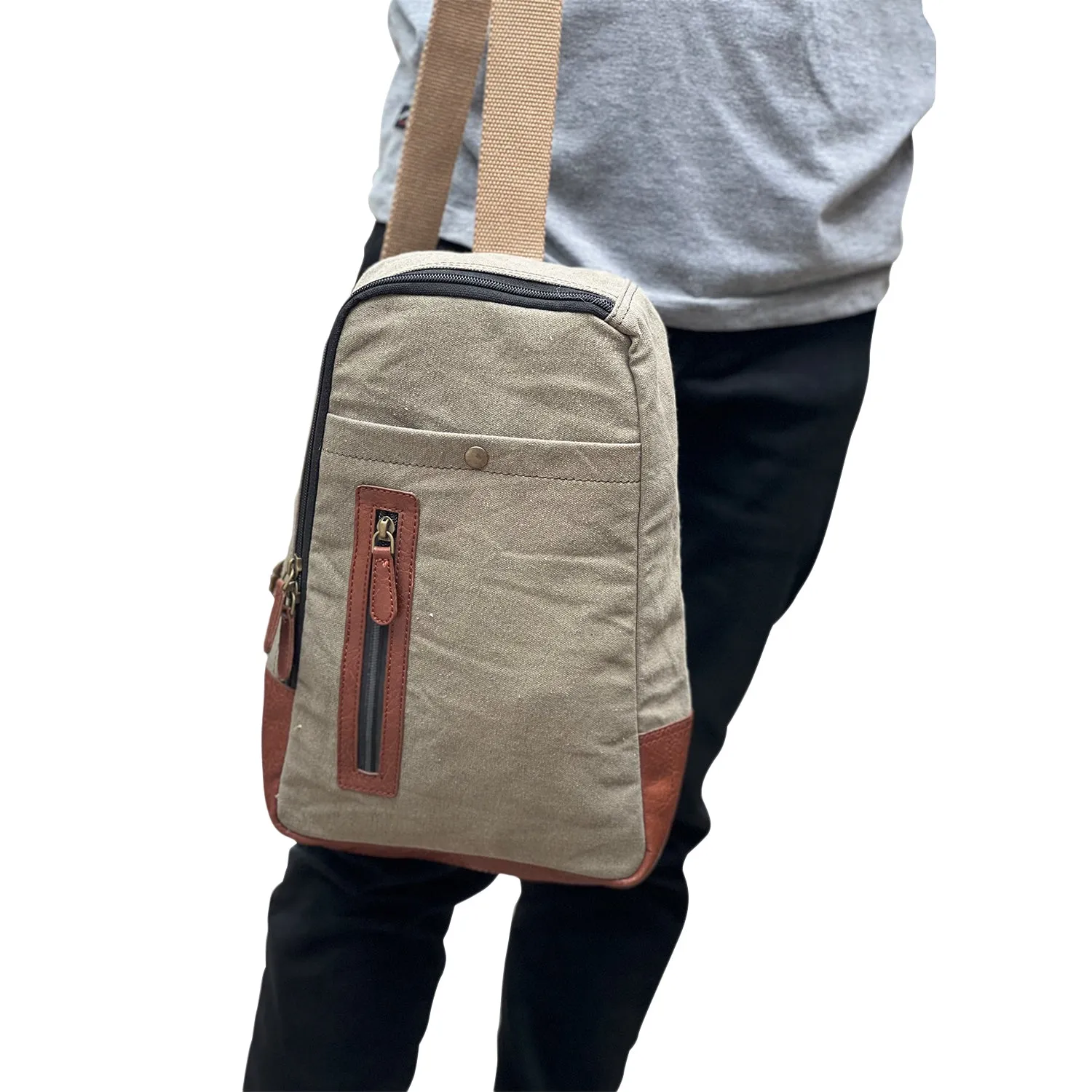 Mona B Upcycled Canvas Messenger Crossbody Bag with Stylish Design for Men and Women: Wanderer