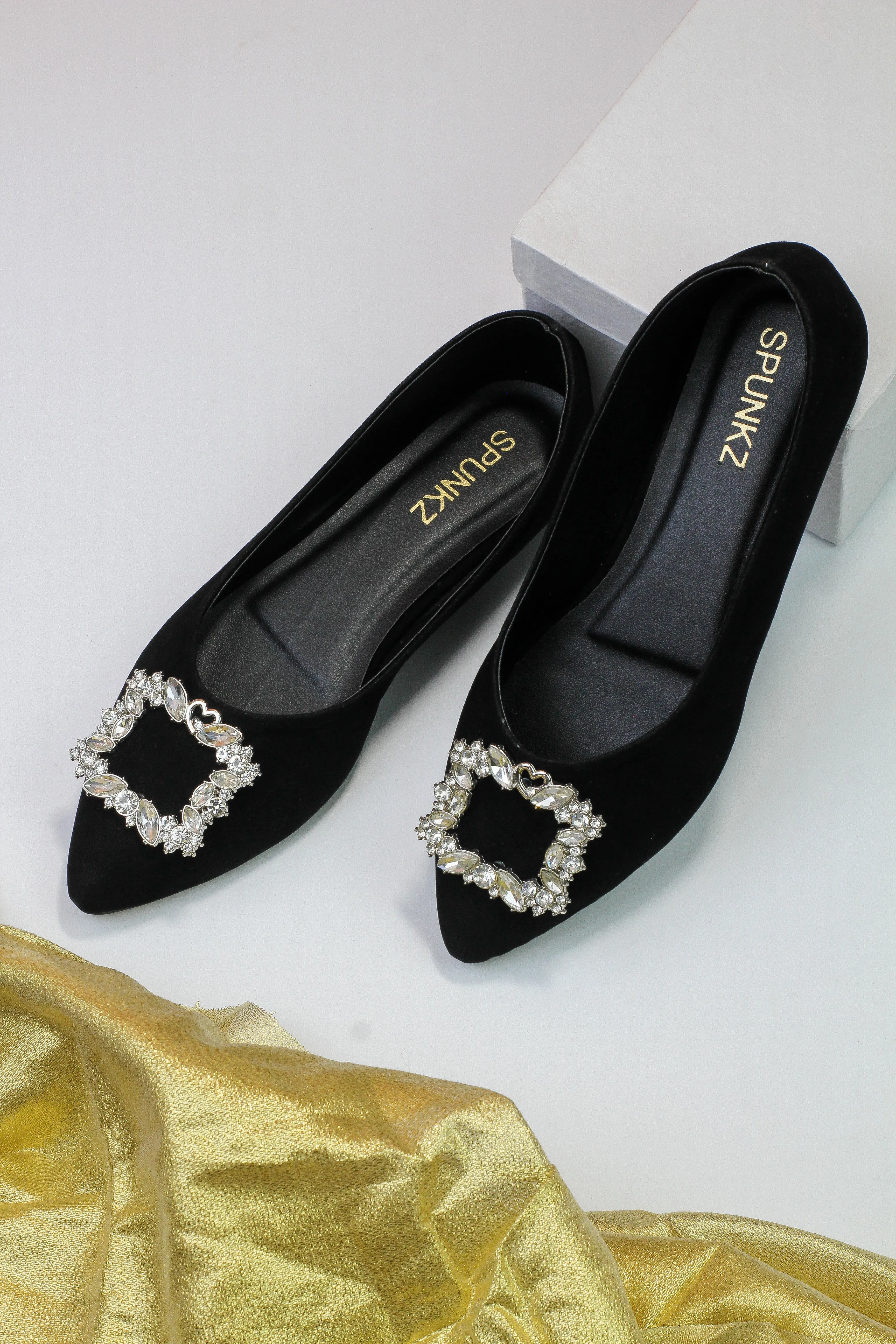 Myla Black Rhinestone Decor Point Toe Flat Shoes