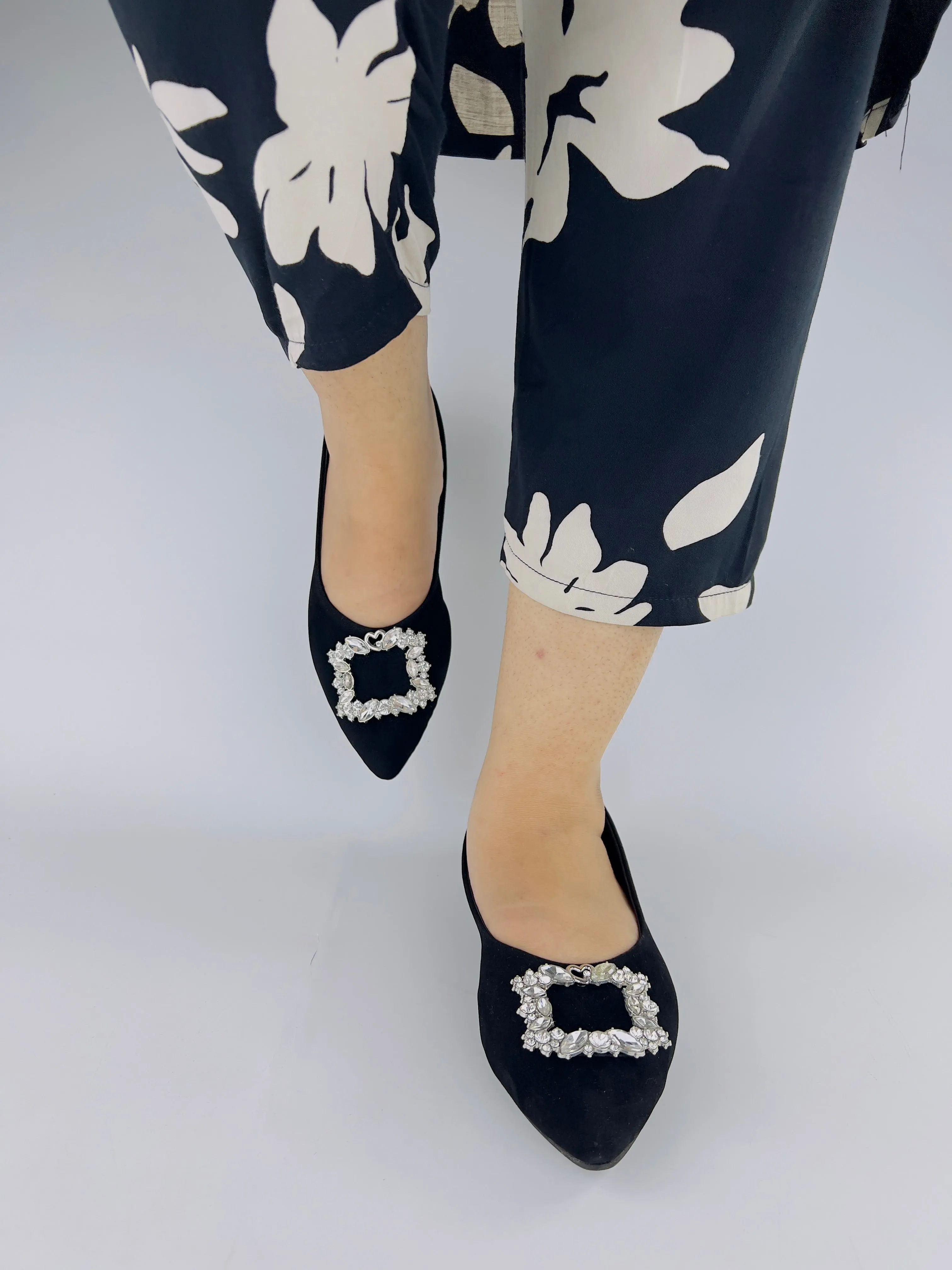 Myla Black Rhinestone Decor Point Toe Flat Shoes