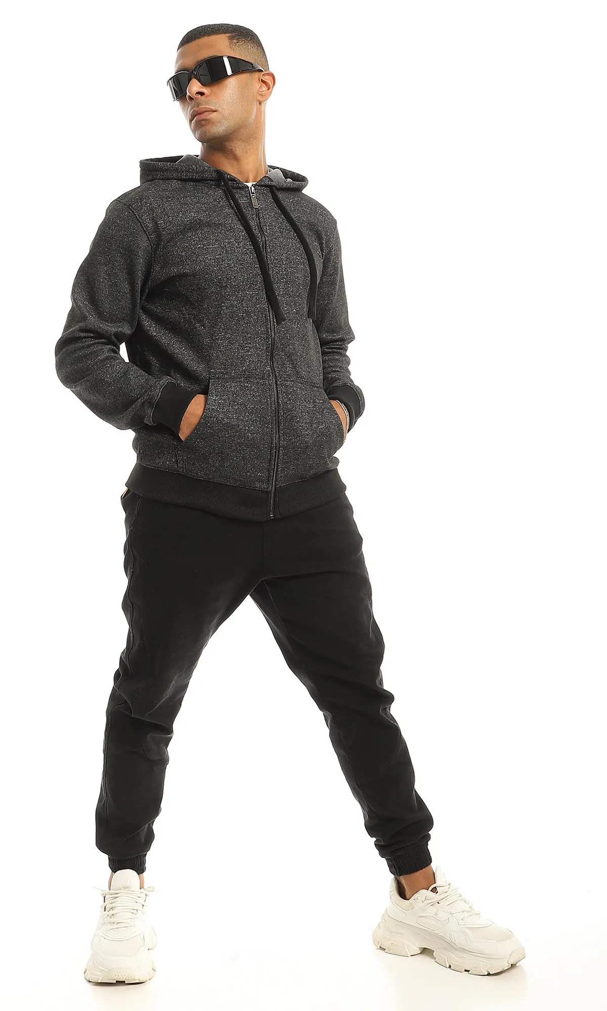 O155660 Black Hooded Zip-Through Sweatshirt