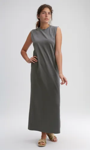 O197716  Slip On Casual Dark Grey Midi Dress