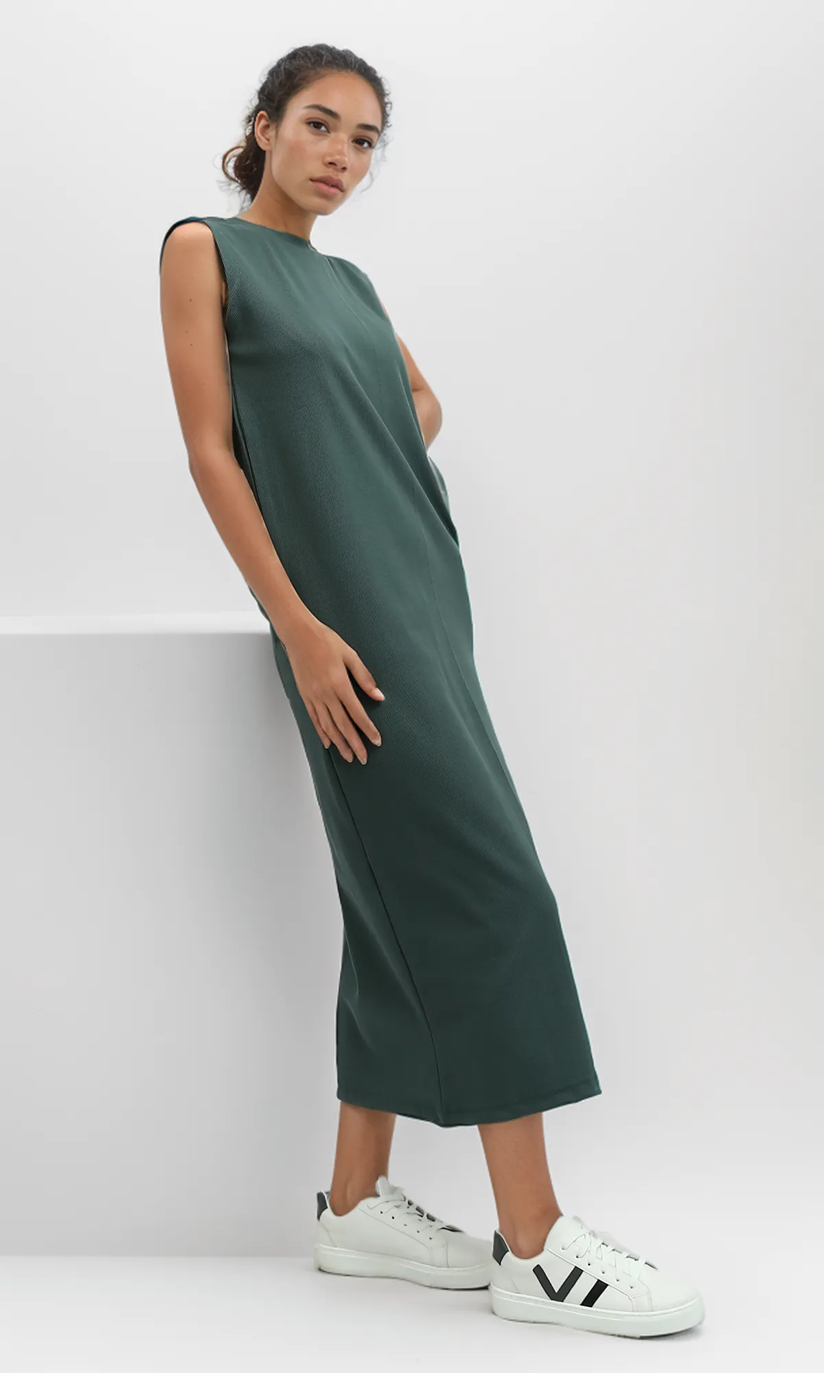 O198524 Dark Khaki Slip On Sleeveless Summer Maxi Dress