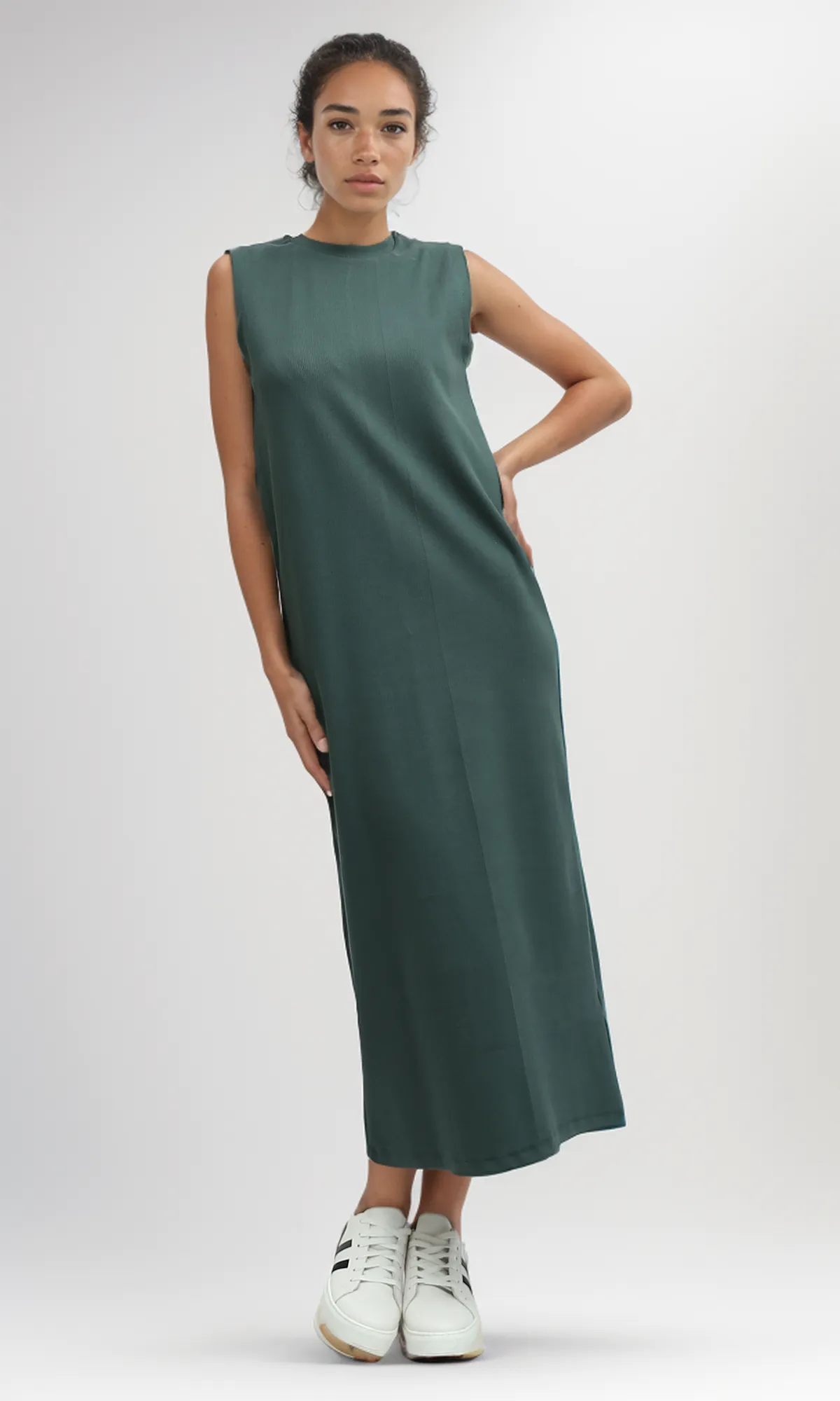 O198524 Dark Khaki Slip On Sleeveless Summer Maxi Dress