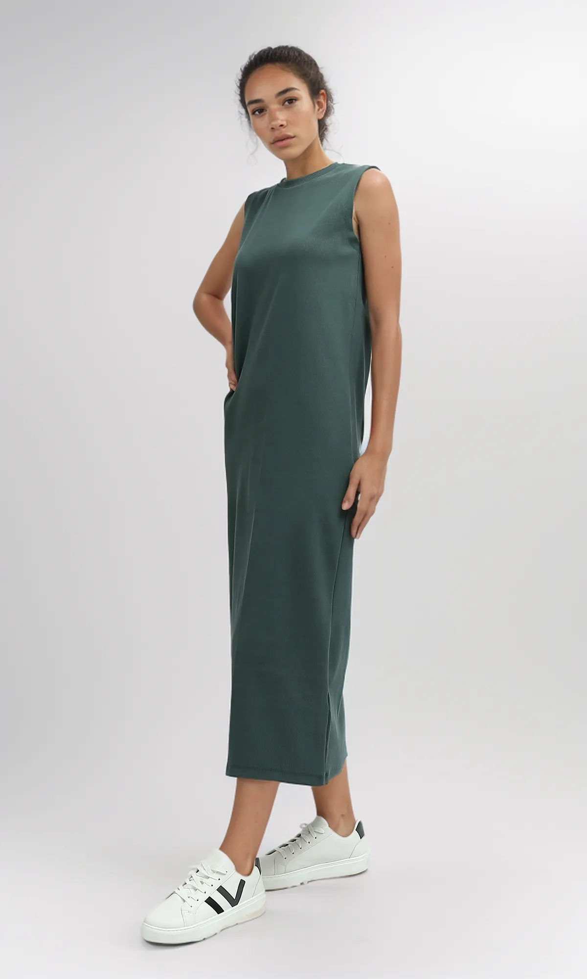 O198524 Dark Khaki Slip On Sleeveless Summer Maxi Dress