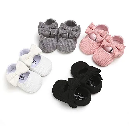 Ohwawadi Infant Baby Girl Shoes, Bowknot Baby Mary Jane Flats Princess Dress Shoes Soft Baby Crib Shoes (0-6 Months, 1933 Grey)