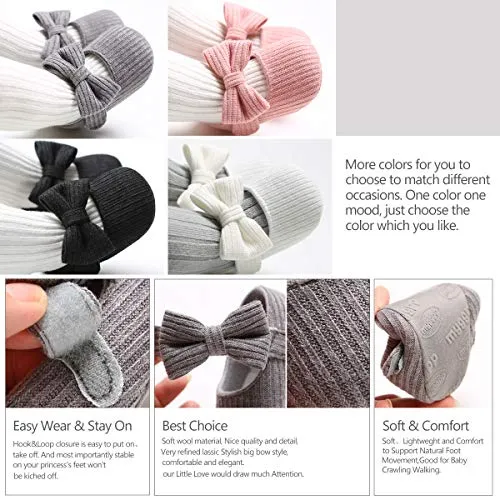 Ohwawadi Infant Baby Girl Shoes, Bowknot Baby Mary Jane Flats Princess Dress Shoes Soft Baby Crib Shoes (0-6 Months, 1933 Grey)