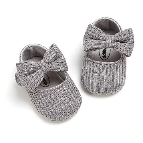 Ohwawadi Infant Baby Girl Shoes, Bowknot Baby Mary Jane Flats Princess Dress Shoes Soft Baby Crib Shoes (0-6 Months, 1933 Grey)