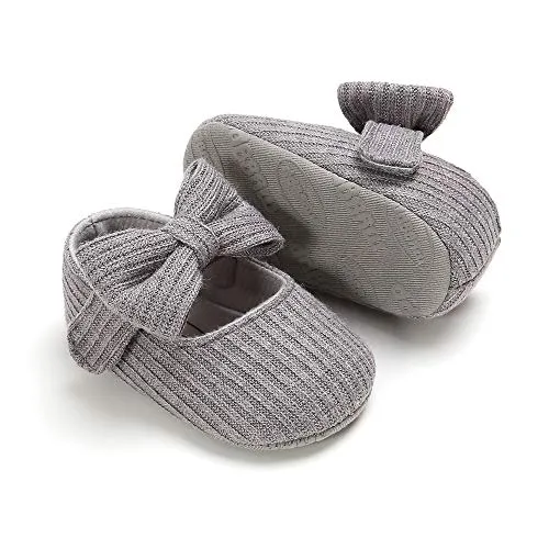 Ohwawadi Infant Baby Girl Shoes, Bowknot Baby Mary Jane Flats Princess Dress Shoes Soft Baby Crib Shoes (0-6 Months, 1933 Grey)