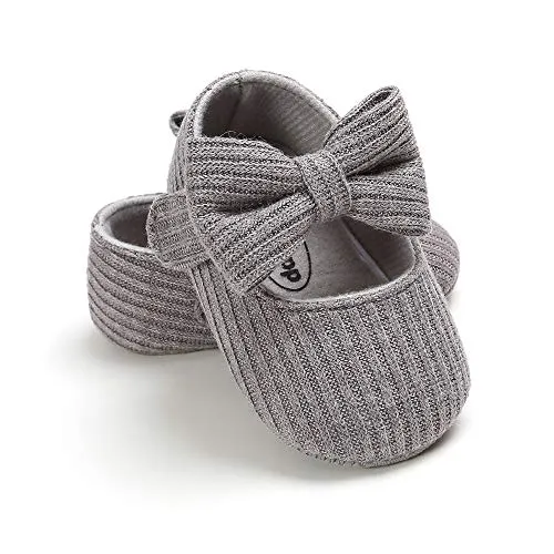 Ohwawadi Infant Baby Girl Shoes, Bowknot Baby Mary Jane Flats Princess Dress Shoes Soft Baby Crib Shoes (0-6 Months, 1933 Grey)