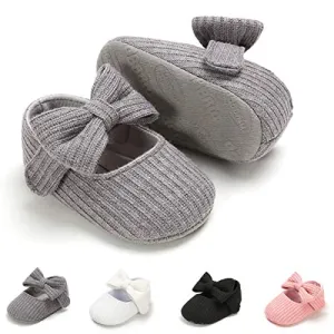 Ohwawadi Infant Baby Girl Shoes, Bowknot Baby Mary Jane Flats Princess Dress Shoes Soft Baby Crib Shoes (0-6 Months, 1933 Grey)