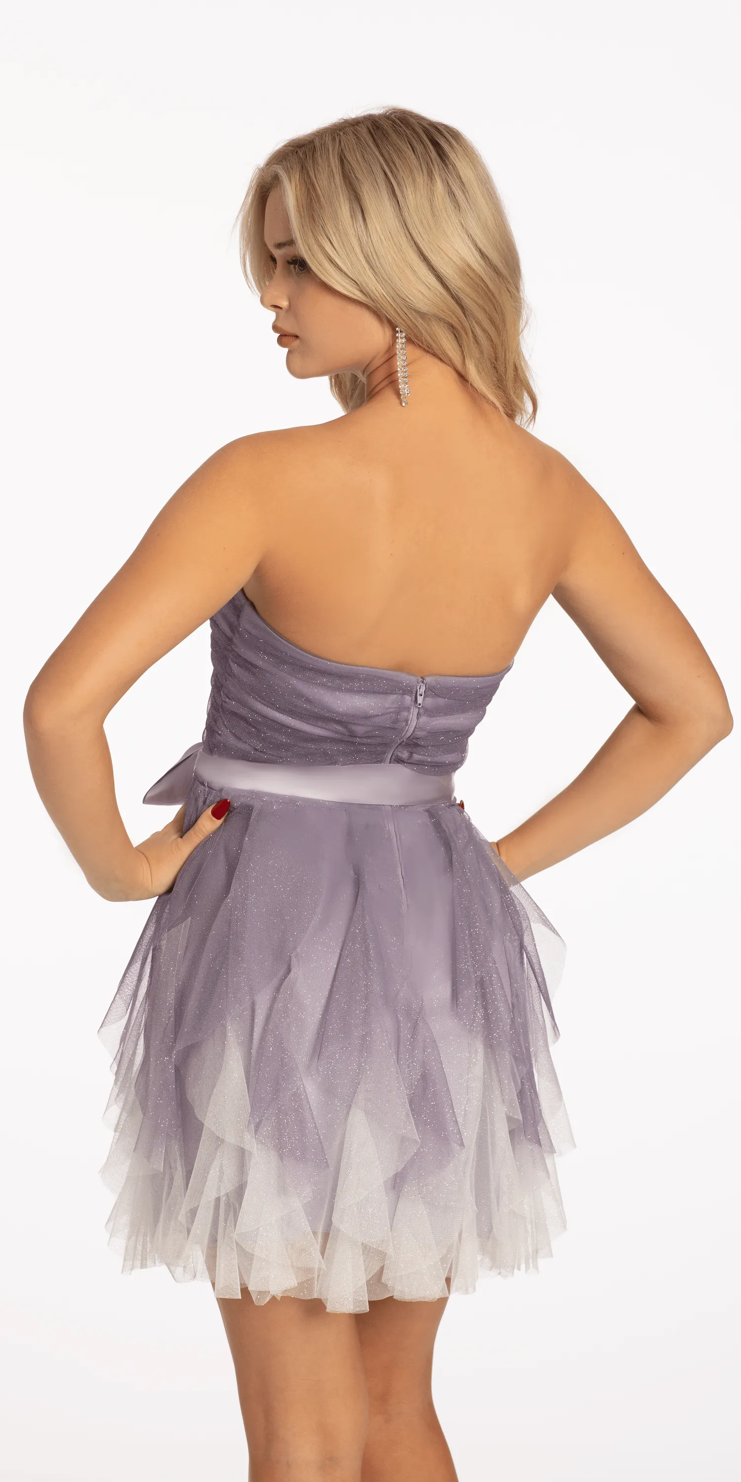 Ombre Sweetheart Mesh Skater Dress with Satin Waist Tie