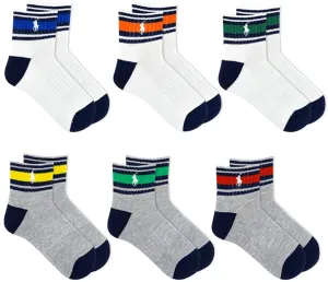 Polo Ralph Lauren Boys 6-Pack Stripe Athletic Quarter Crew Socks