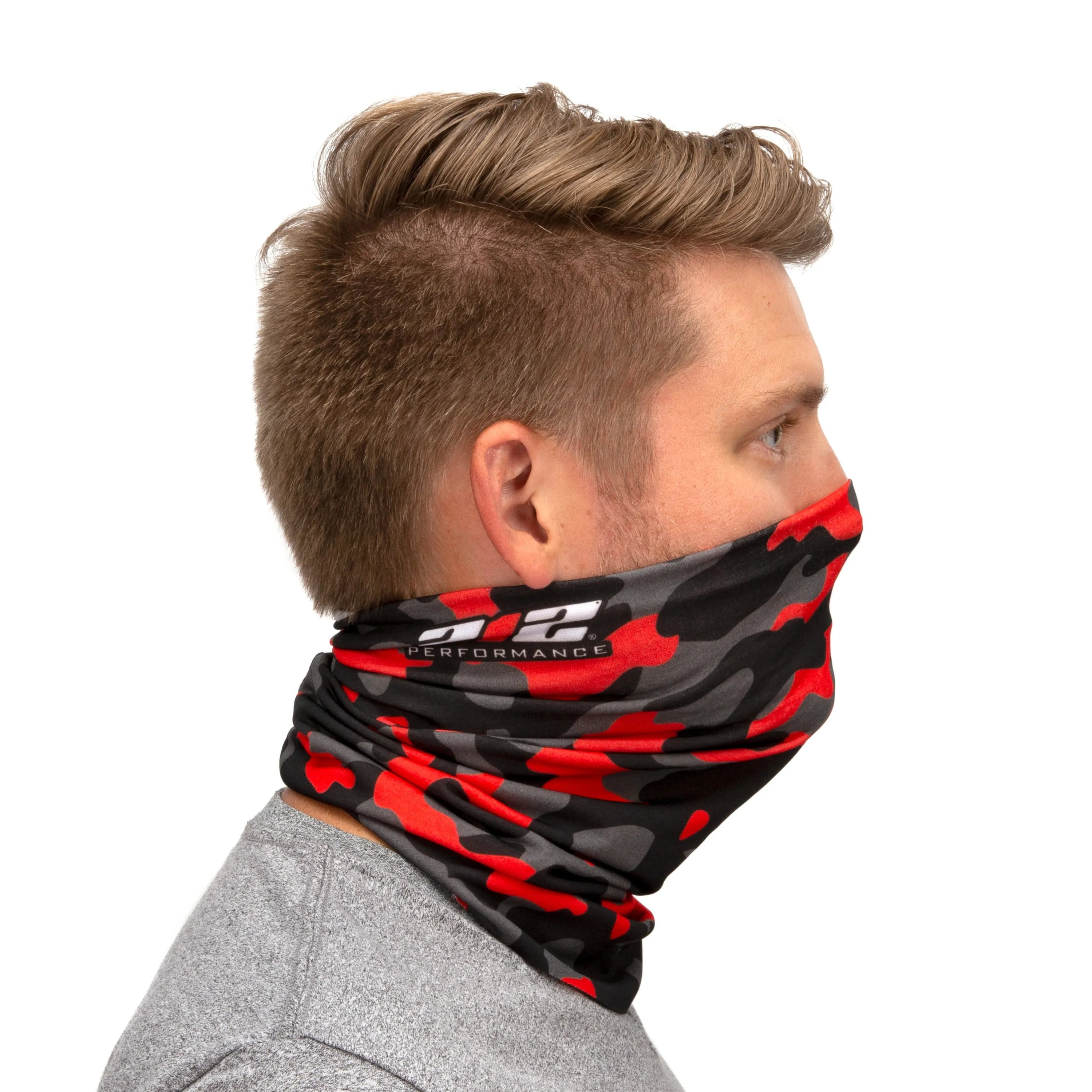 Protective Neck Gaiter and Particulate Filtering Face Cover in Red / Grey / Black Camo