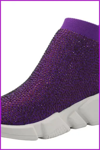 Purple Rhinestone Crystal Sock Boots Sneakers F175