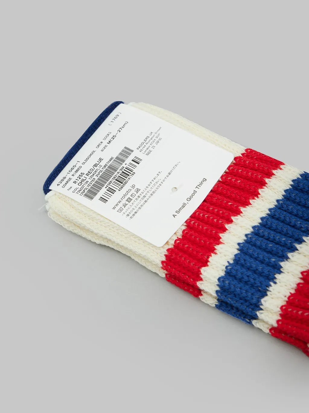 ROTOTO Coarse Ribbed Oldschool Crew Socks Chili Red/Blue