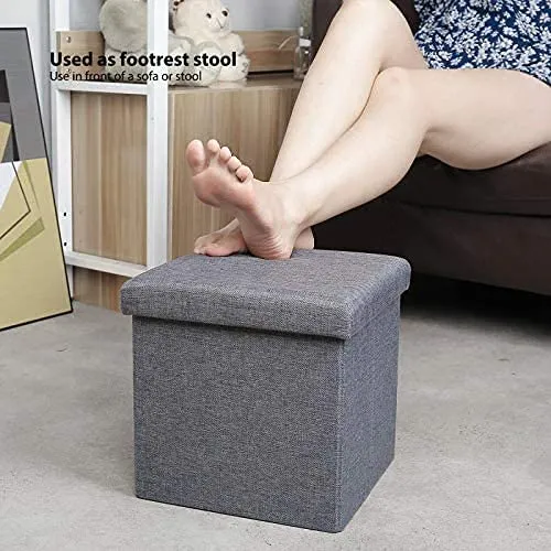 Shopiable Store Storage Small Ottoman Foldable Rectangle Coffee Table Multipurpose Foot Rest Short Children Sofa Stool, Linen Fabric Ottomans Bench Foot Rest for Bedroom(Dark Grey)