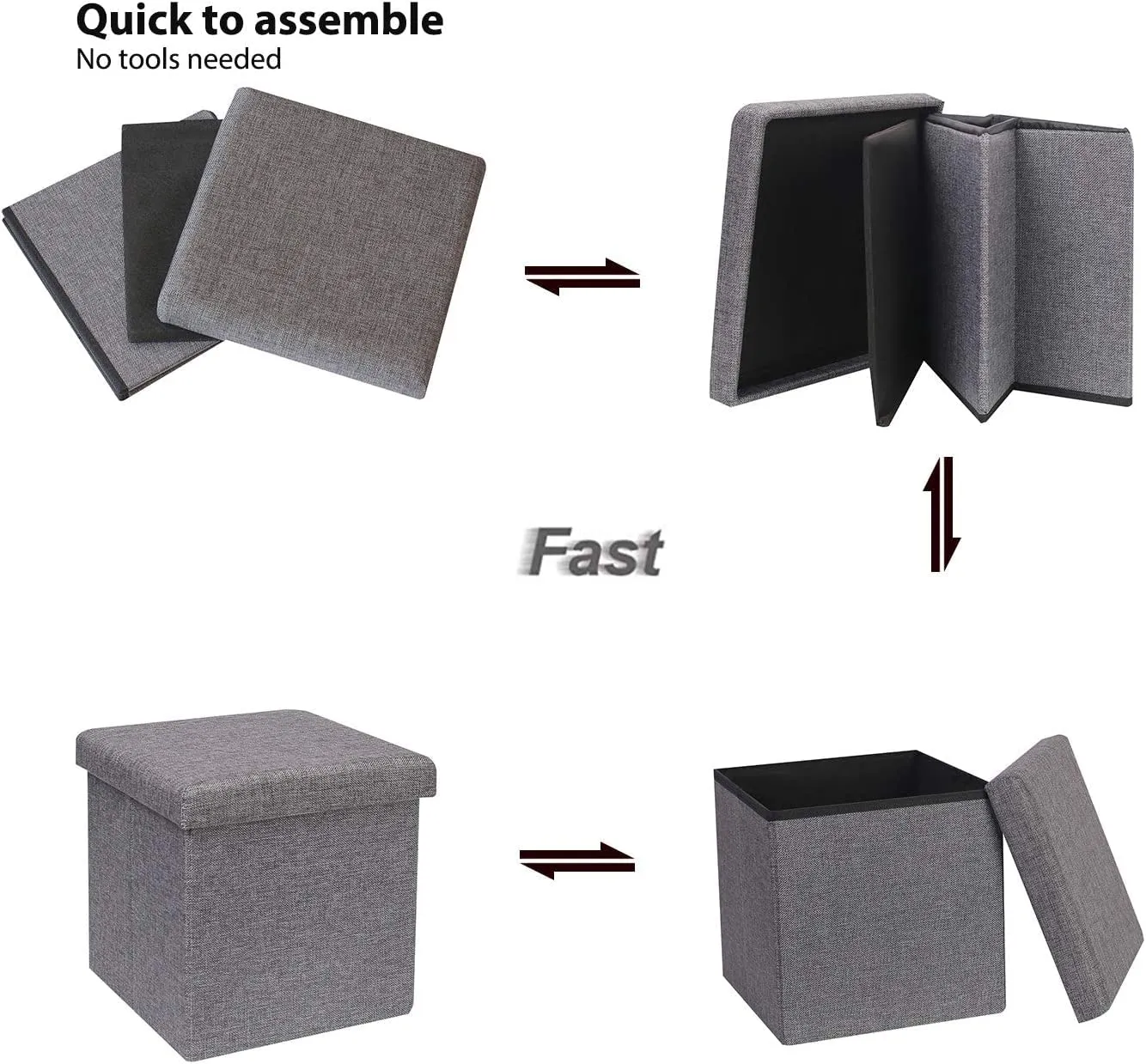 Shopiable Store Storage Small Ottoman Foldable Rectangle Coffee Table Multipurpose Foot Rest Short Children Sofa Stool, Linen Fabric Ottomans Bench Foot Rest for Bedroom(Dark Grey)