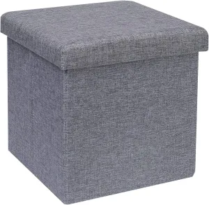 Shopiable Store Storage Small Ottoman Foldable Rectangle Coffee Table Multipurpose Foot Rest Short Children Sofa Stool, Linen Fabric Ottomans Bench Foot Rest for Bedroom(Dark Grey)