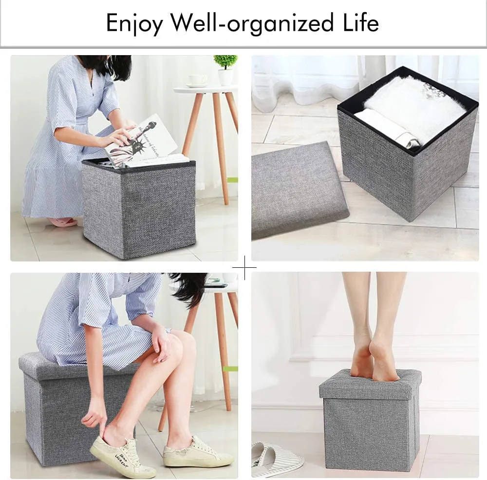 Shopiable Store Storage Small Ottoman Foldable Rectangle Coffee Table Multipurpose Foot Rest Short Children Sofa Stool, Linen Fabric Ottomans Bench Foot Rest for Bedroom(Dark Grey)