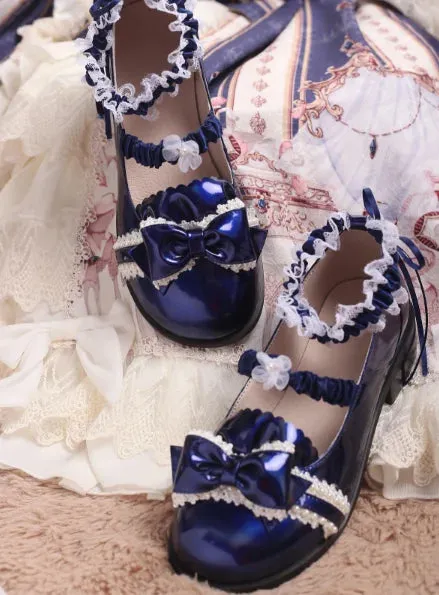 Sohiwoo Vintage Round Head Thick Heel Women Shoes Cute Lace Bowknot Kawaii Shoes Loli Cosplay Sweet Princess Lolita Shoes