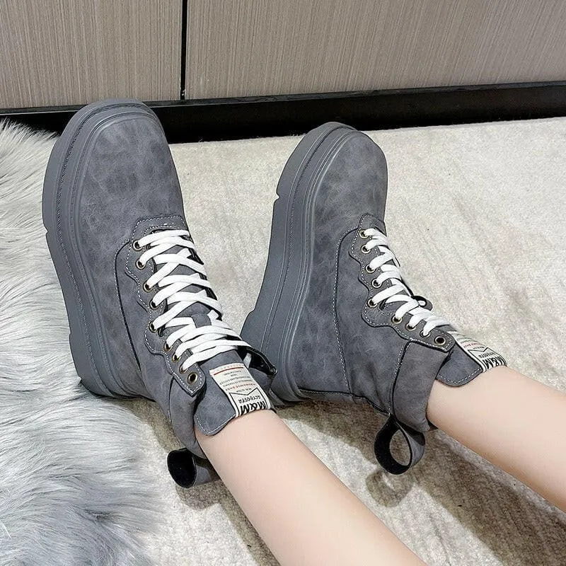 Thick Soled Motorcycle Boots Retro Style for Women