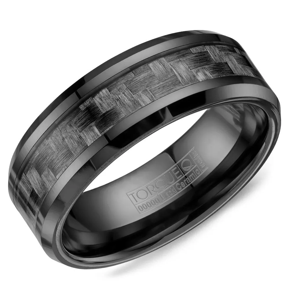 Torque Black Ceramic Collection 8MM Wedding Band with Carbon Fiber BCE-0001