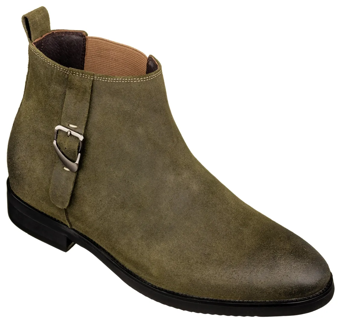 TOTO - K92082 - 3 Inches Taller (Nubuck Army Green) - Chelsea Ankle Boots