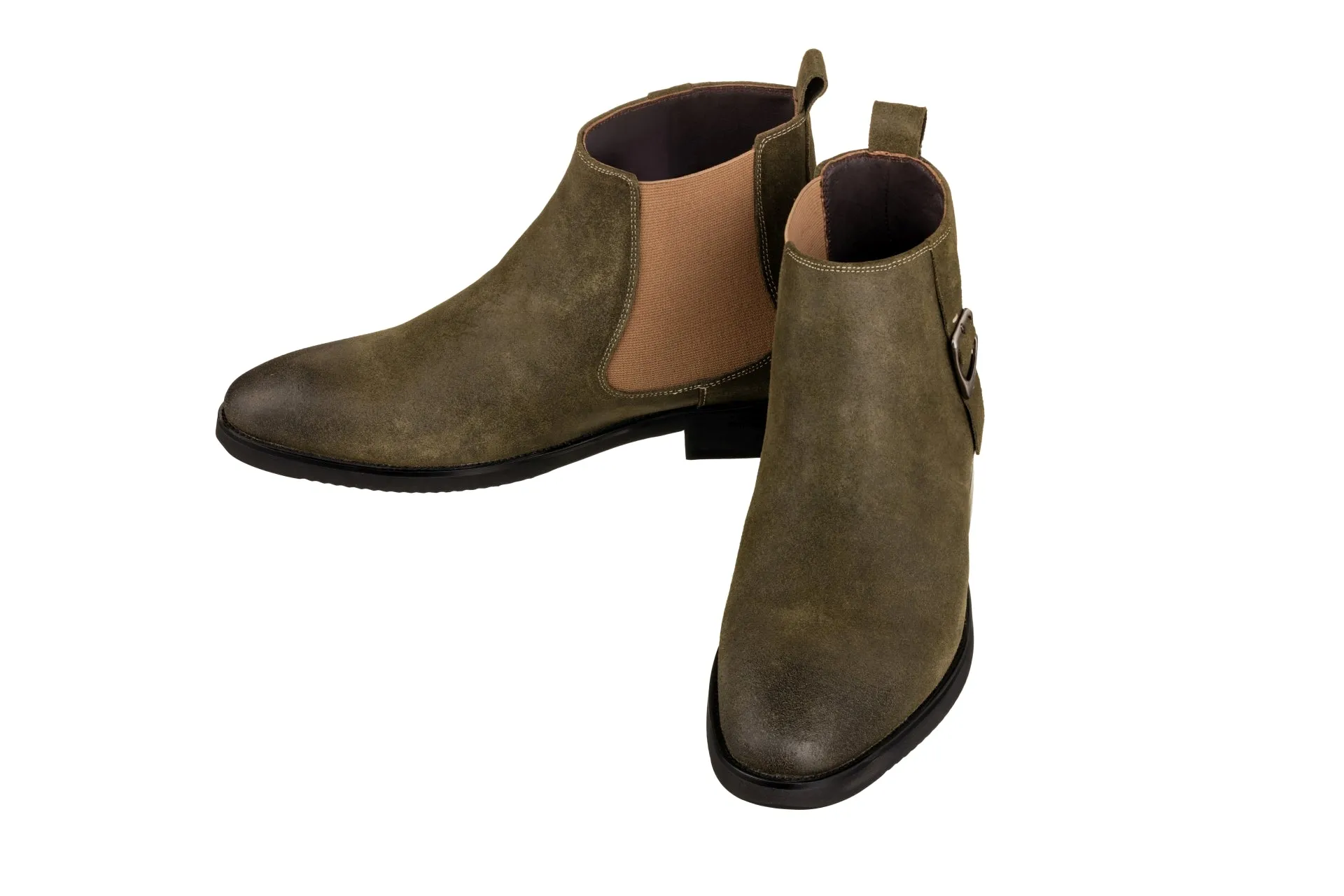 TOTO - K92082 - 3 Inches Taller (Nubuck Army Green) - Chelsea Ankle Boots