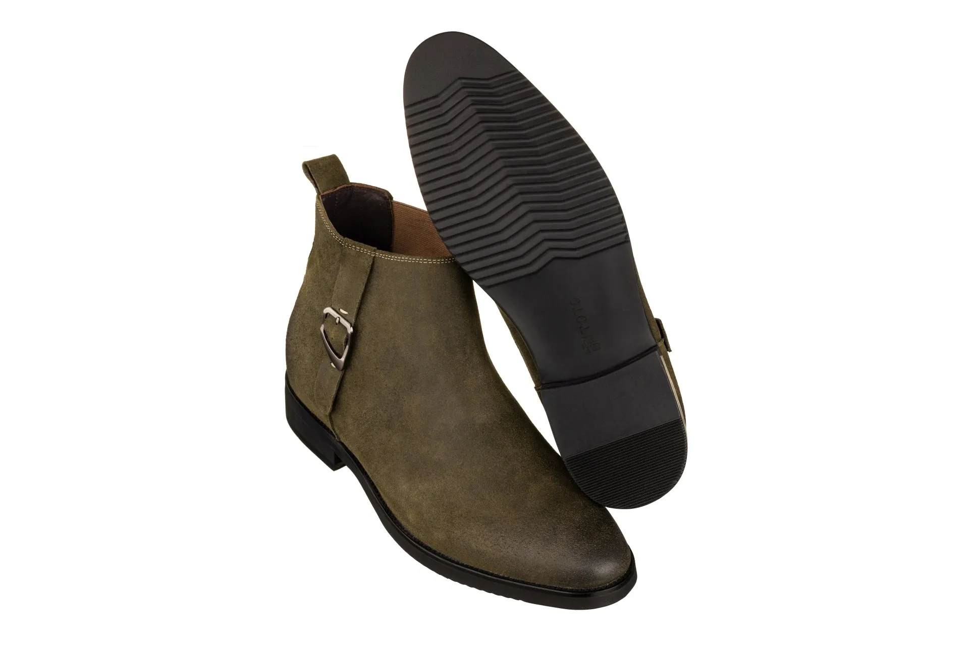 TOTO - K92082 - 3 Inches Taller (Nubuck Army Green) - Chelsea Ankle Boots