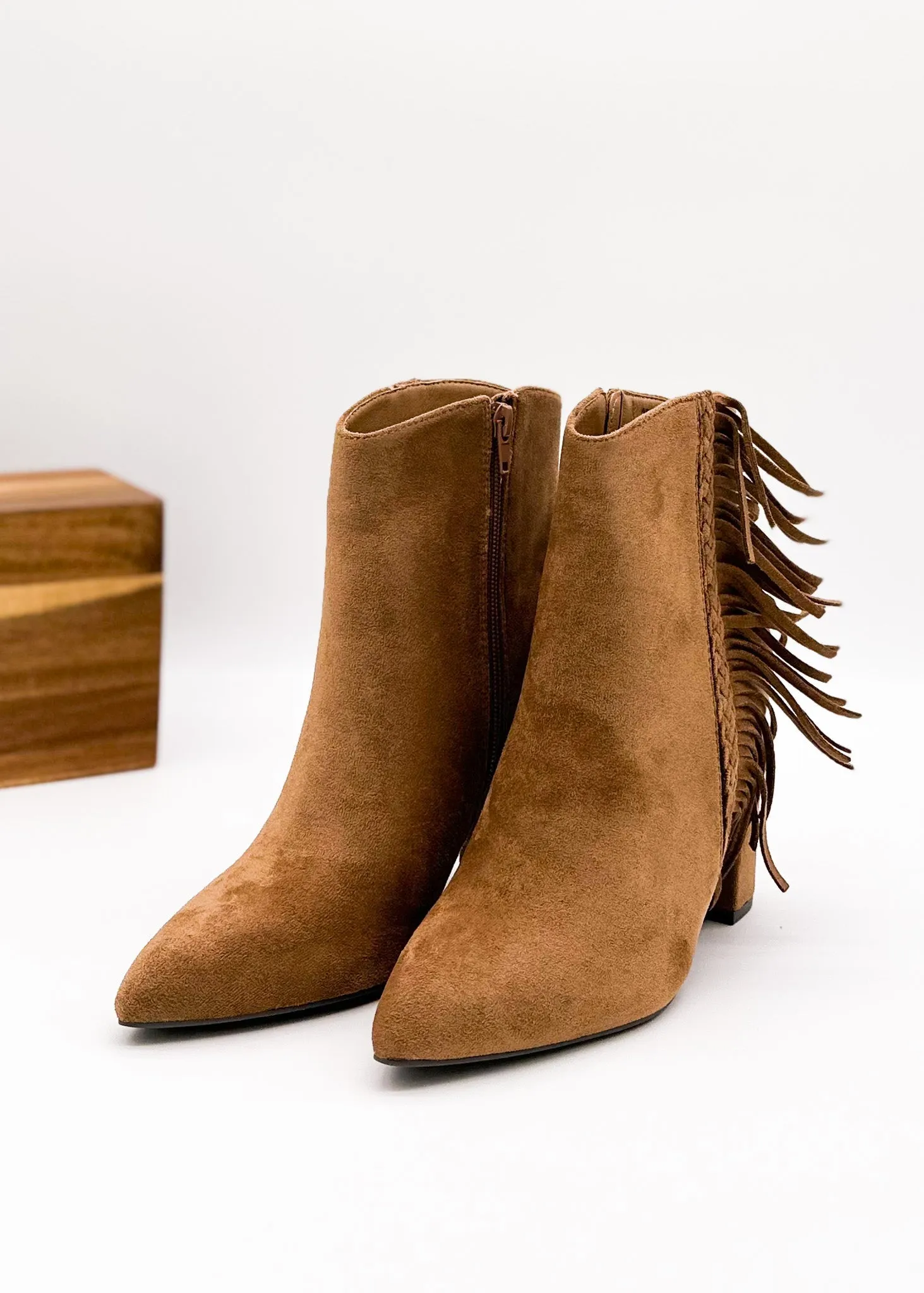 Westbound Booties in Camel Suede