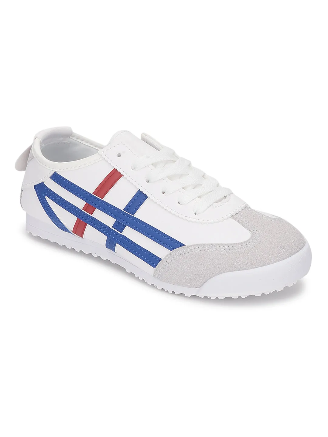 White Navy PU Stylish Lace-Up Sneakers (TC-RS3800-WHTNVY)