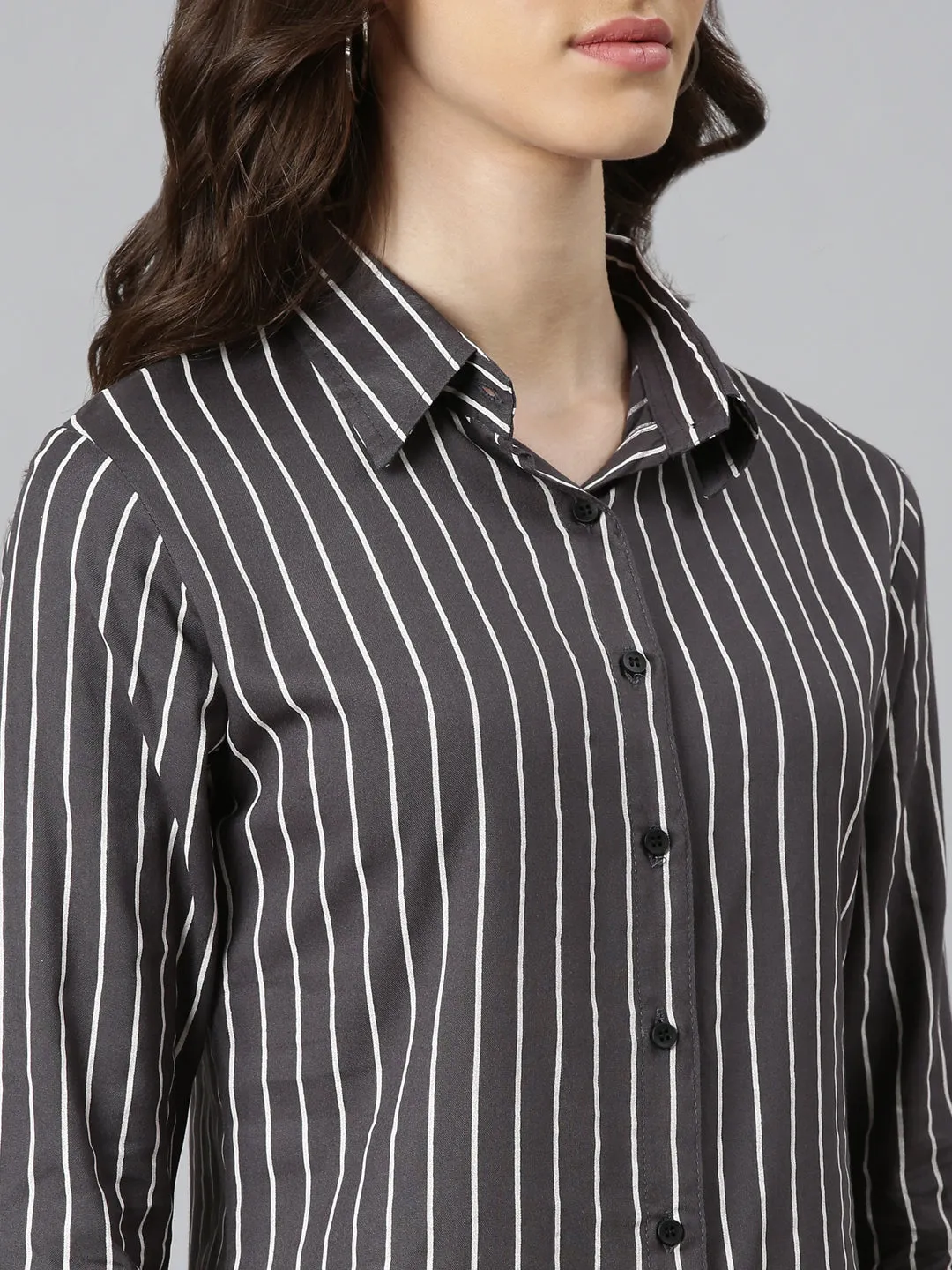 Women Grey Striped Shirt